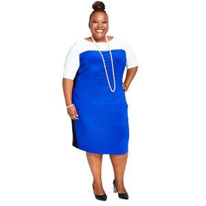 Kasper Womens Plus Colorblock Office Wear to Work Dress Blue 2X